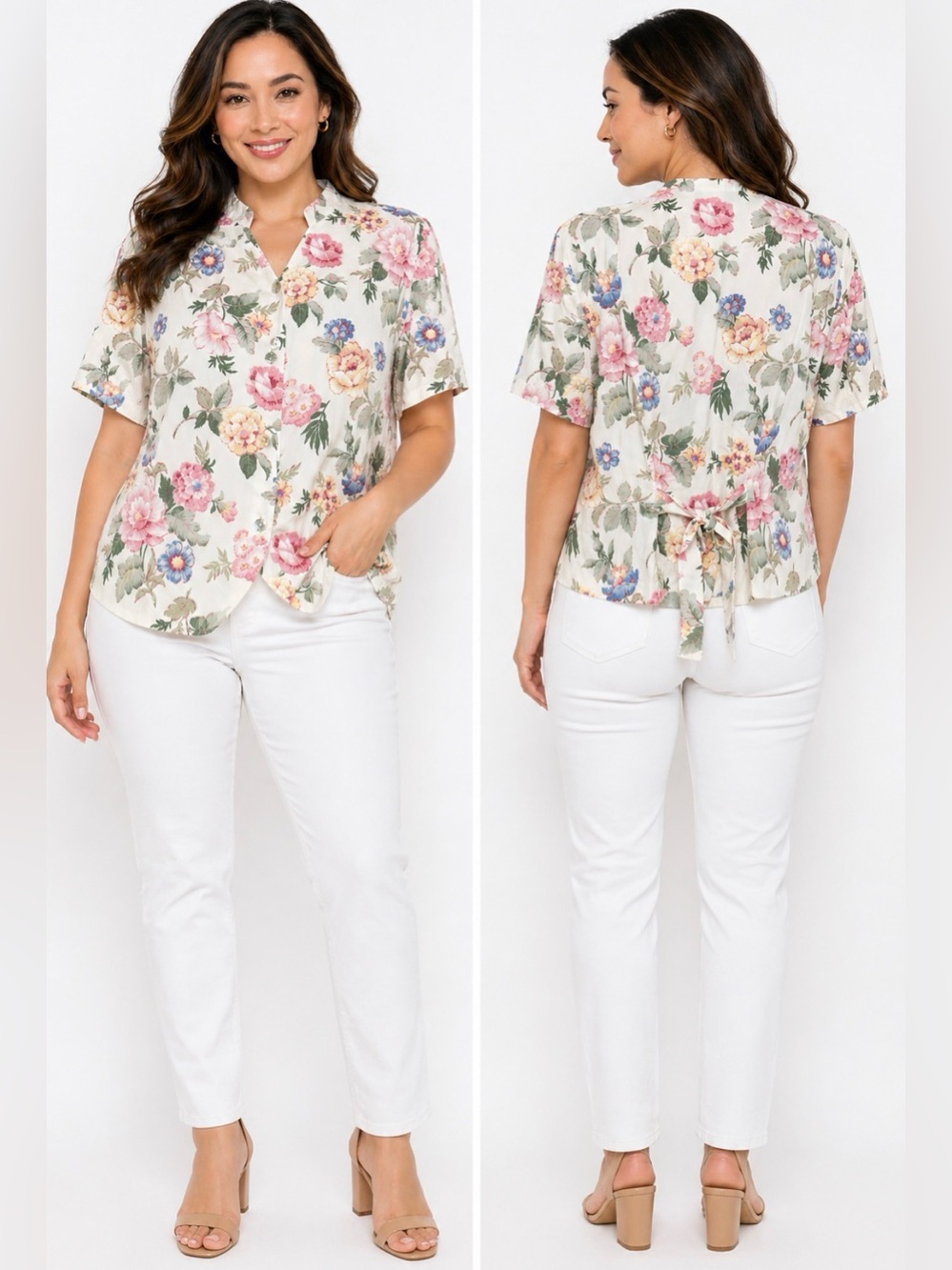 Lee David Floral Blouse Large NWT Made in USA Shoulder Pads Button Front Vintage